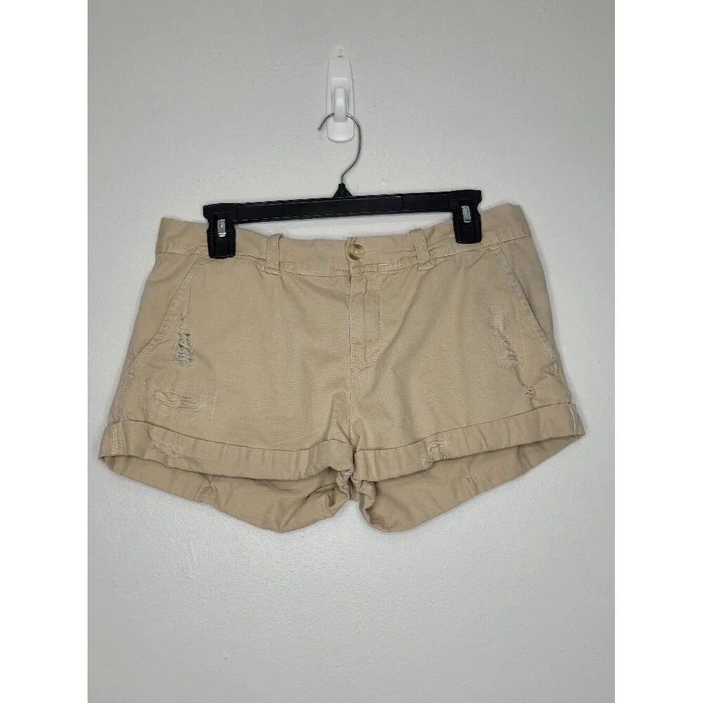 Y2k Abercrombie and Fitch tan rolled cuff preppy distressed shorts size 6 FLAW